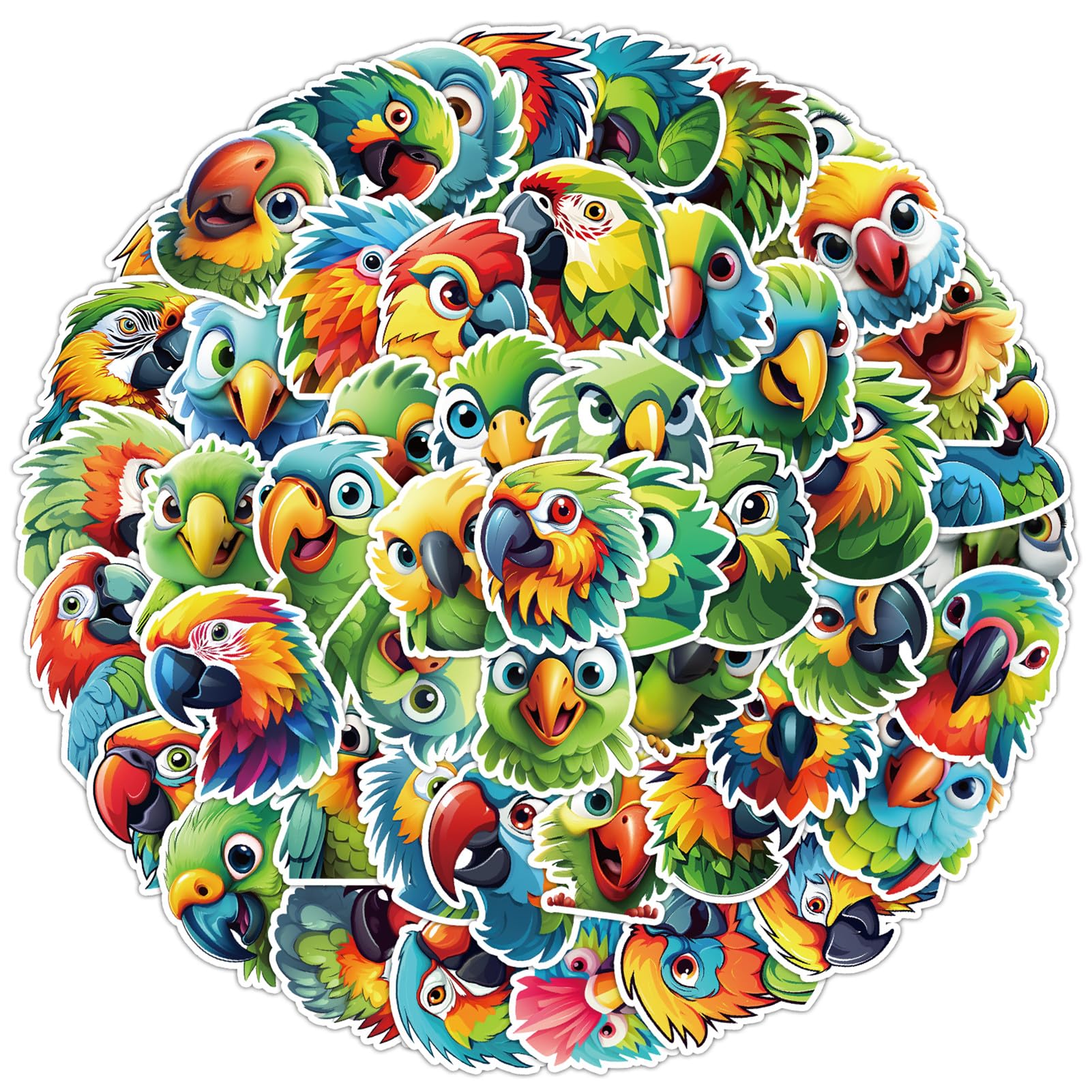 50 Pcs Colourful Parrot Stickers Pack for Kids Teens Adults, Cute Parrot Waterproof Vinyl Stickers for Laptop Phone Case Guitar Skateboard Helmet Bike