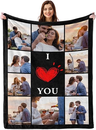 Miniatura 1 de Prints Fun Manta personalizada para el día de San Valentín, regalos para él y ella, regalos con texto en inglés "I Love You" para novio, manta de