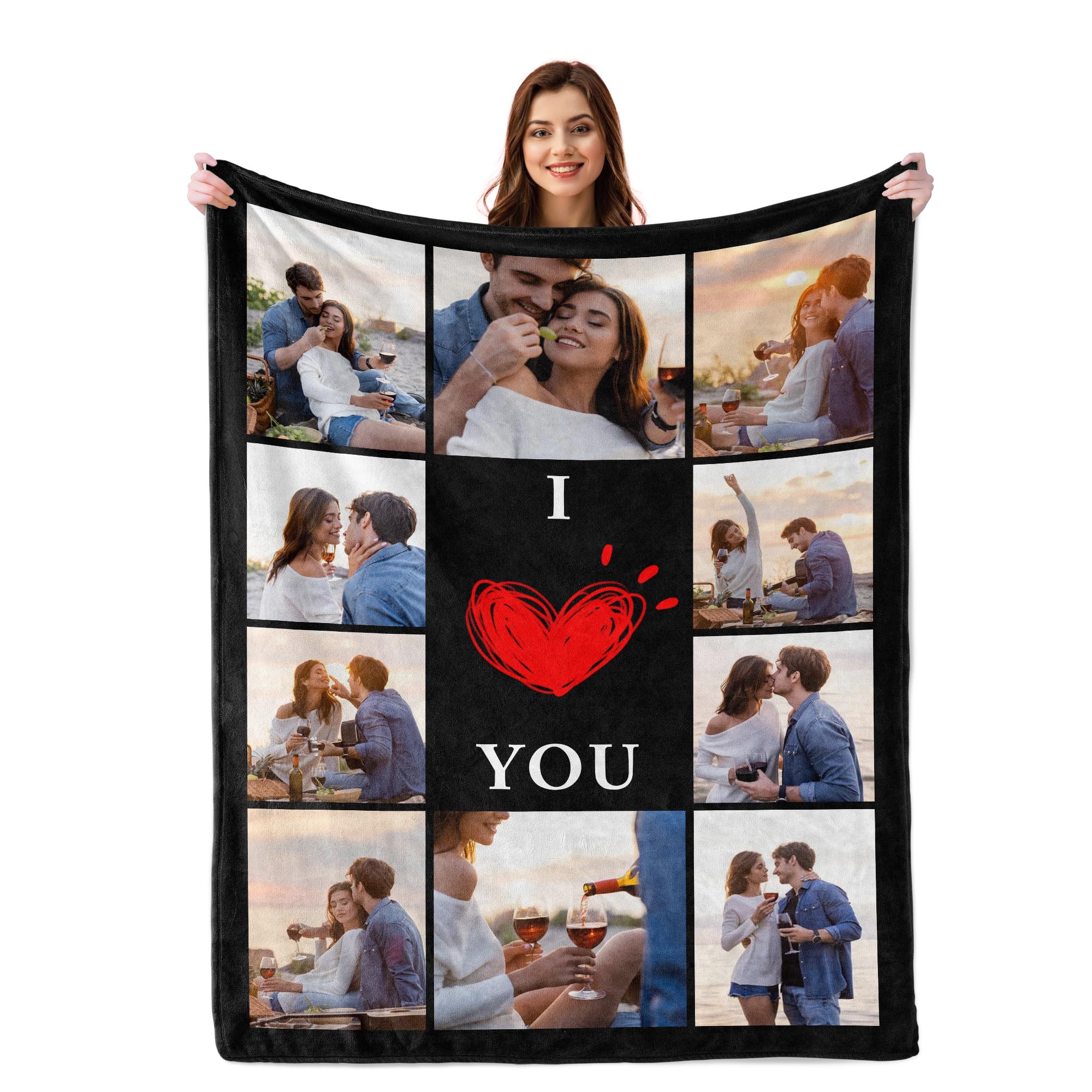 Personalized Valentines Day Blanket Gifts for Him Her, Custom Photo Blanket for Girlfriend, Birthday Gift for Couples Wife Husband Men Women