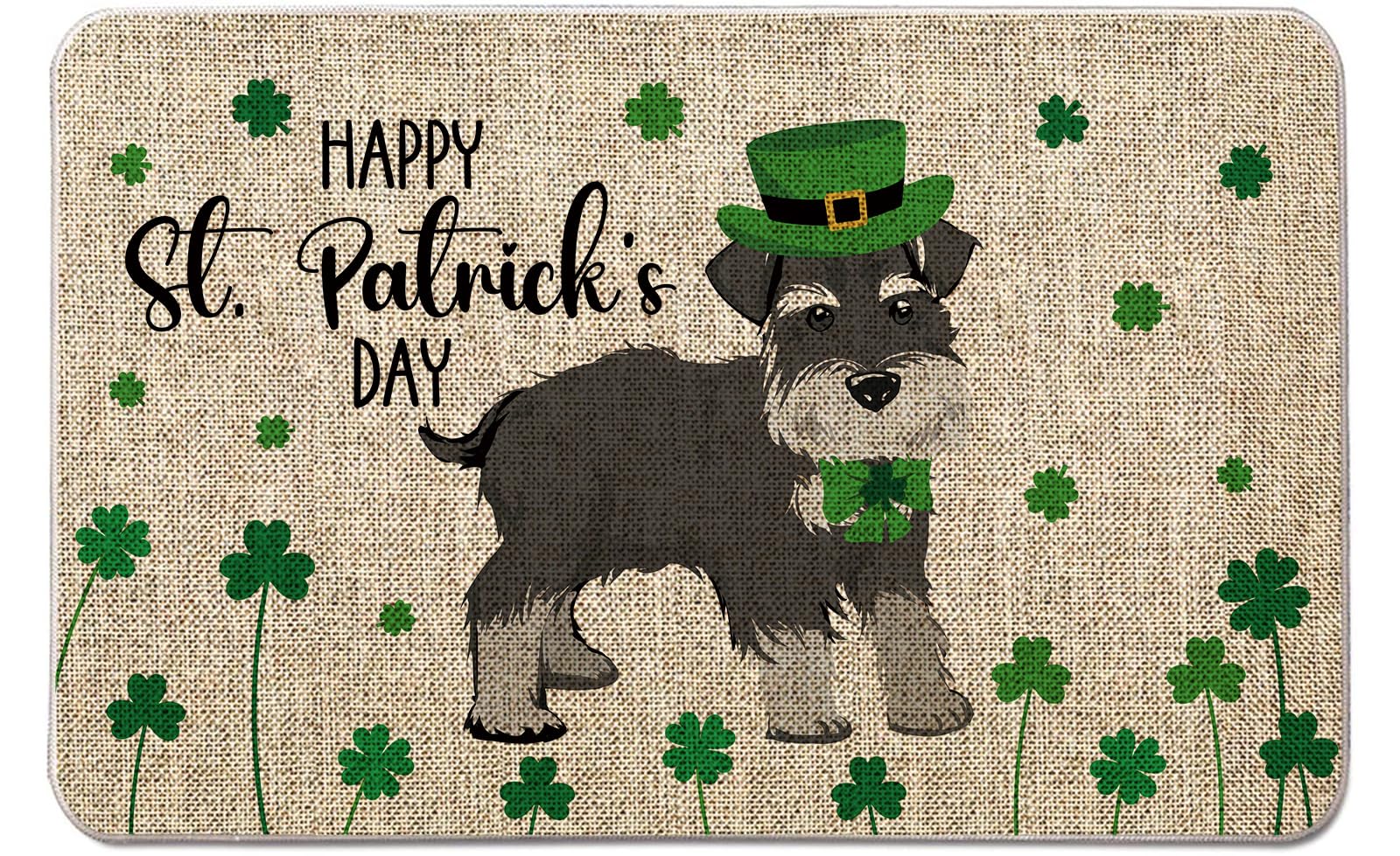 QIONG MENG St Patricks Day Door Mat Schnauzer Welcome Doormats Dog Entrance Rugs Farmhouse Home Kitchen Floor Front Door Mat for Indoor Outdoor 17 x