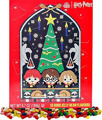 Harry Potter Jelly Belly Calendario de Adviento 2022, cuenta regresiva grande para Navidad llena de paquetes individuales de gomitas surtidas, 14.5