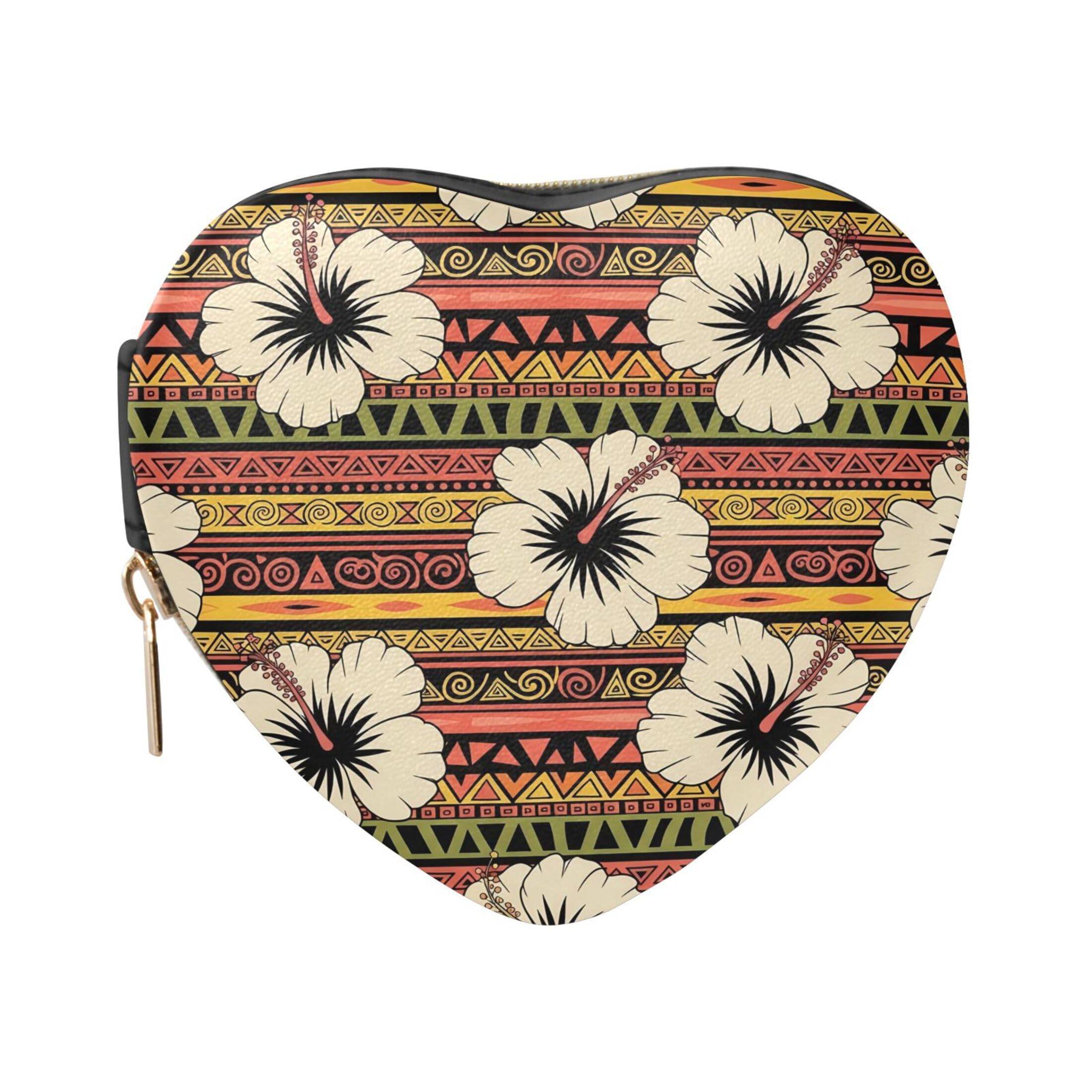 Fuauuyl Hibiscus Tribal Small Jewelry Box Heart-Shaped Jewelry Case, Portable Travel Organizer Bridesmaid Proposal Gift for Women Girls