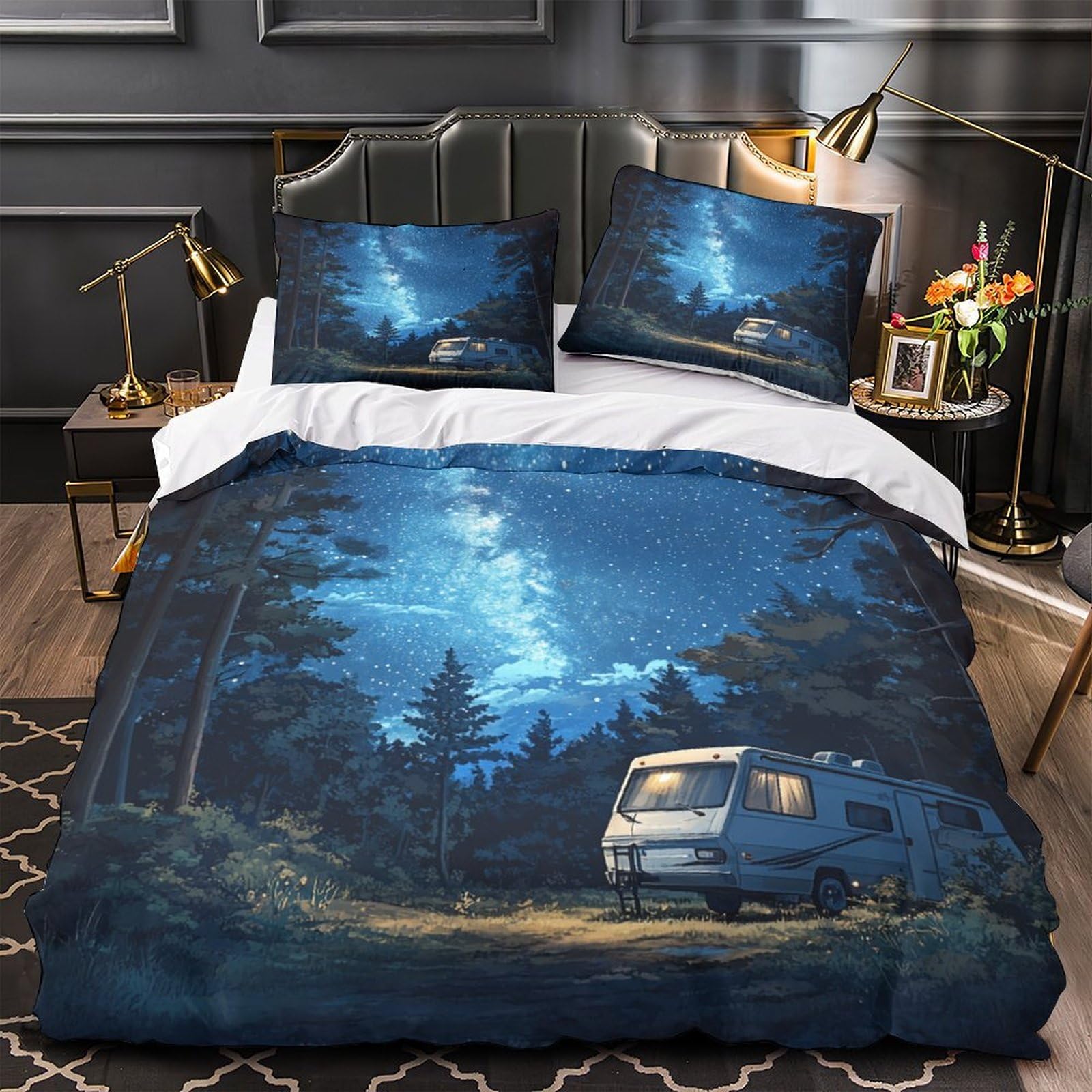Illustration ciel étoilé housse de couette 3D camping pour s'évader au lit