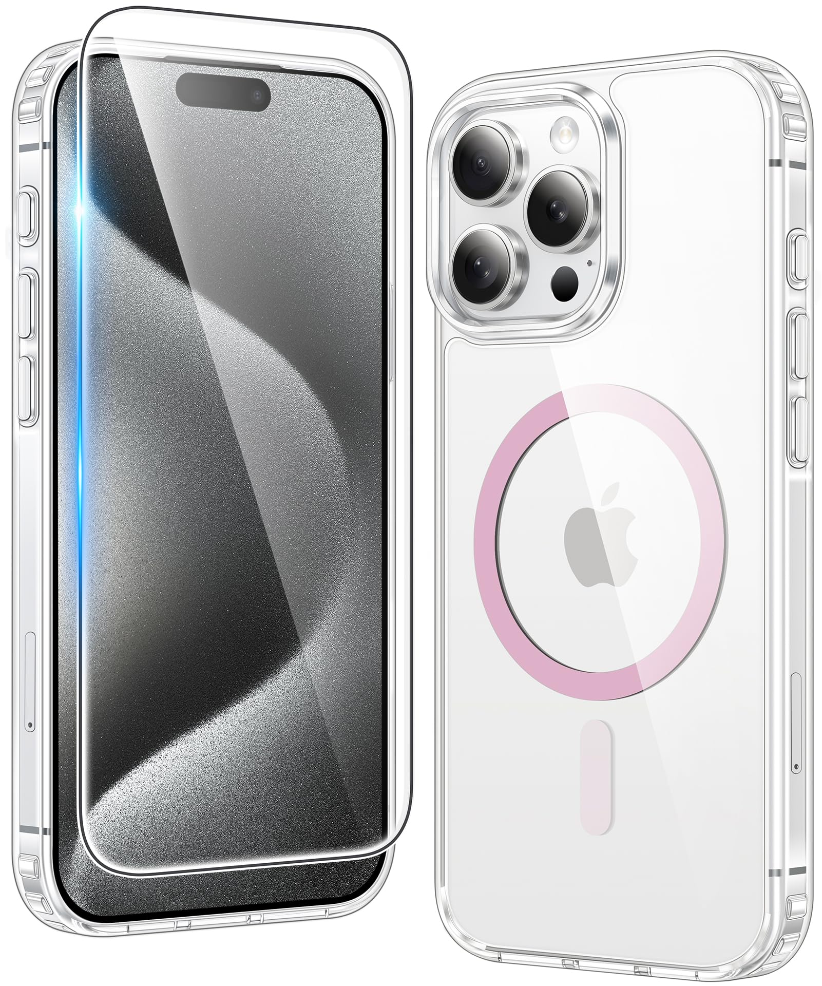 FNTCASE for iPhone 15 Pro Case Compatible with Magsafe Clear Phonecase | Screen Protector, Military Grade Drop Protection, Slim Magnetic Phone Cases, Shockproof Bumper, Transparent Cell Cover