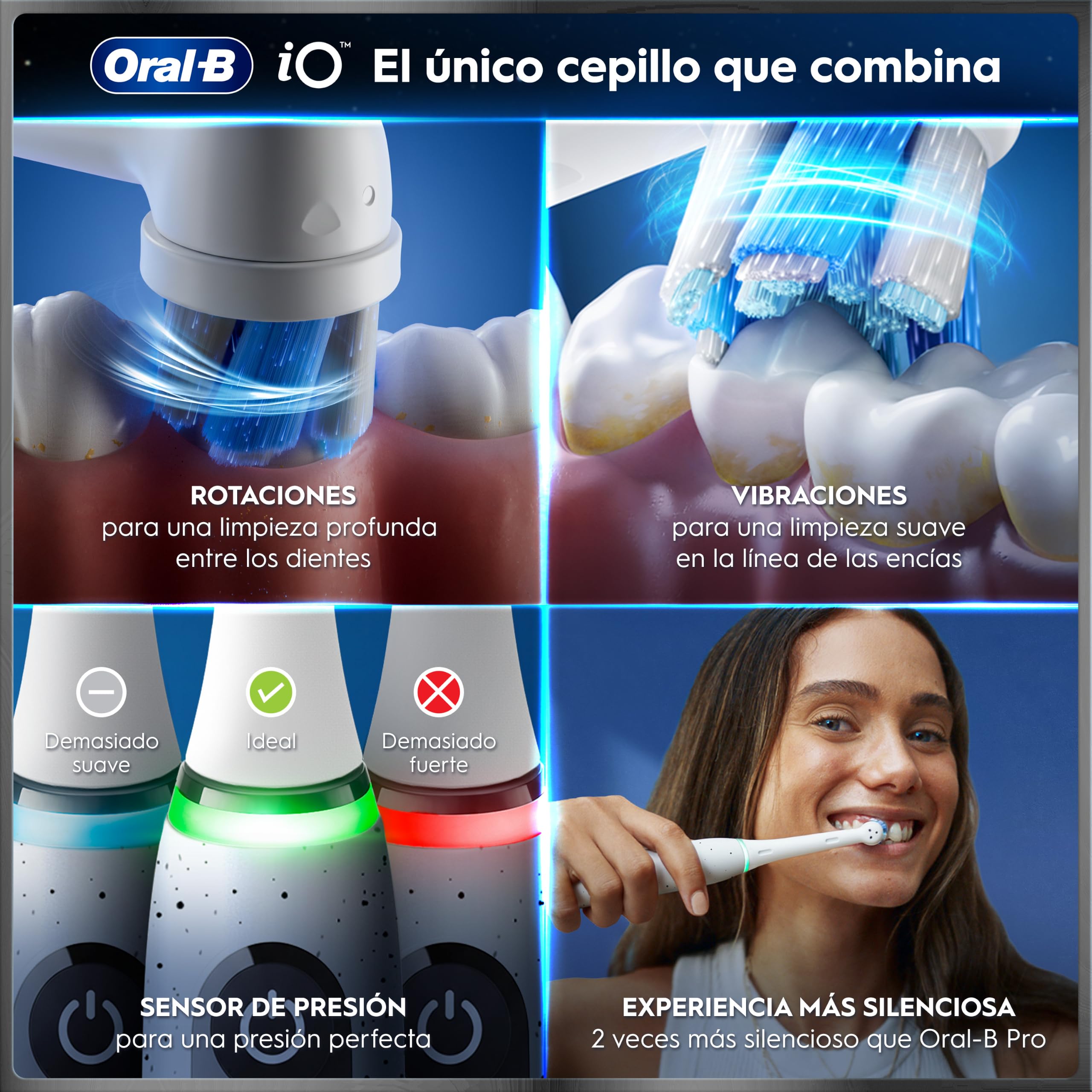 Oral-B iO 10 Cepillo de Dientes Eléctrico Blanco, con 3 Cabezales y 1 Estuche Cargador de Viaje, Diseñado por Braun