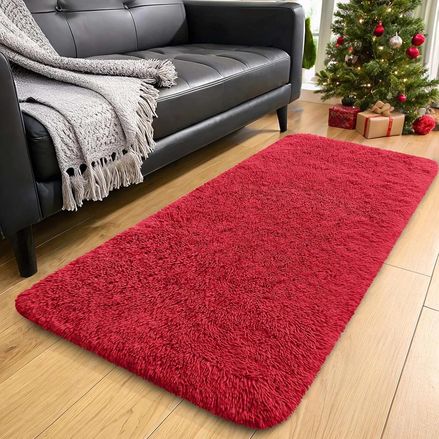 OLANLY 2x4 Machine Washable Runner Rugs for Hallway, Soft Fluffy Shaggy Bedside Rugs for Bedroom, Living Room, Indoor Floor Carpet for Kids Girls and Boys, Nursery Rooms, Home Decor Aesthetic, Red