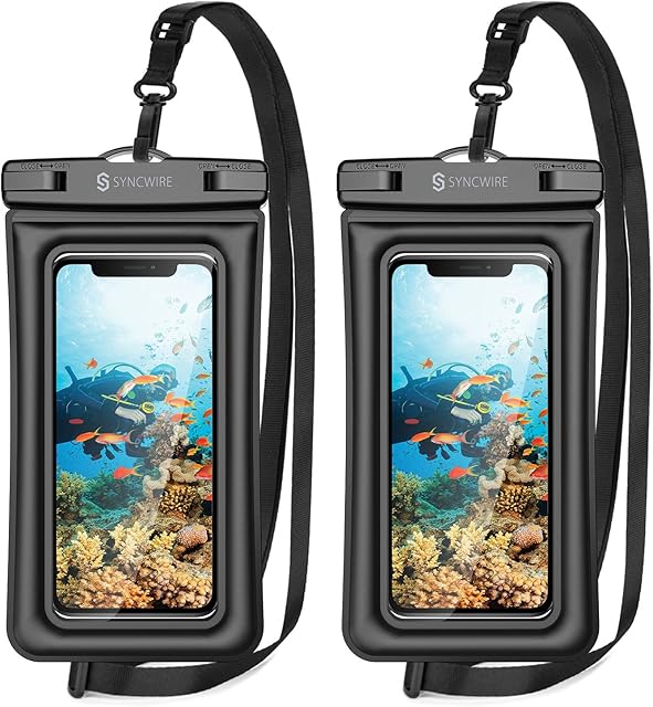 Syncwire Waterproof Phone Pouch, 2-Pack IPX8 Universal Waterproof Case Underwater Dry Bag Compatible with iPhone 14 13 12 Pro Max SE2 11 Pro XR X 8 7 6s Plus Galaxy S23 Ultra Google Pixel Up to 7"