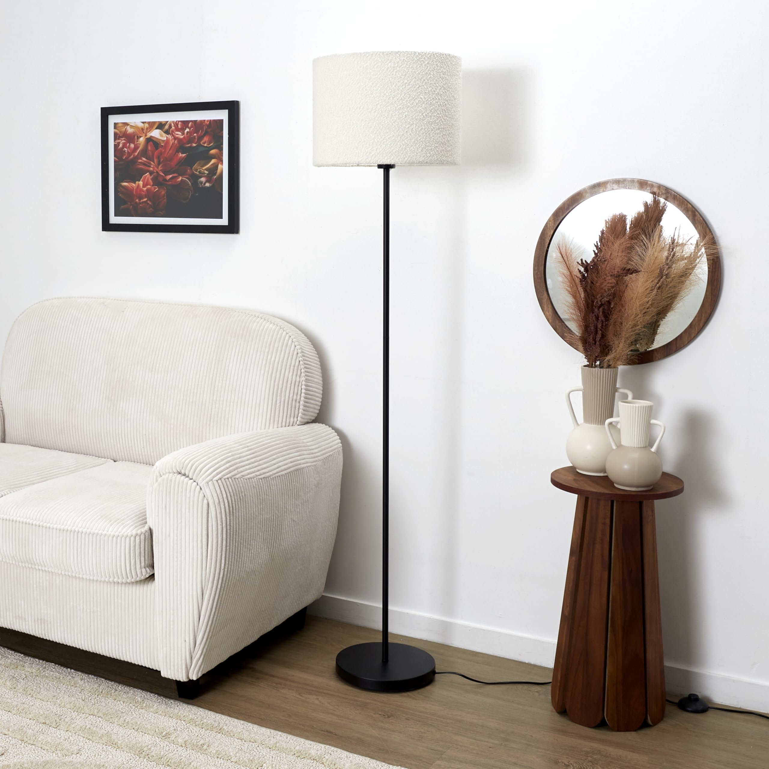 HOME DECO FACTORY, LA0084, Lampa podłogowa z kloszem Bouclette M1, nowoczesny i elegancki design, idealna do salonu lub sypialni, łatwa instalacja, energooszczędna, rozmiar M, kolor czarno-biały