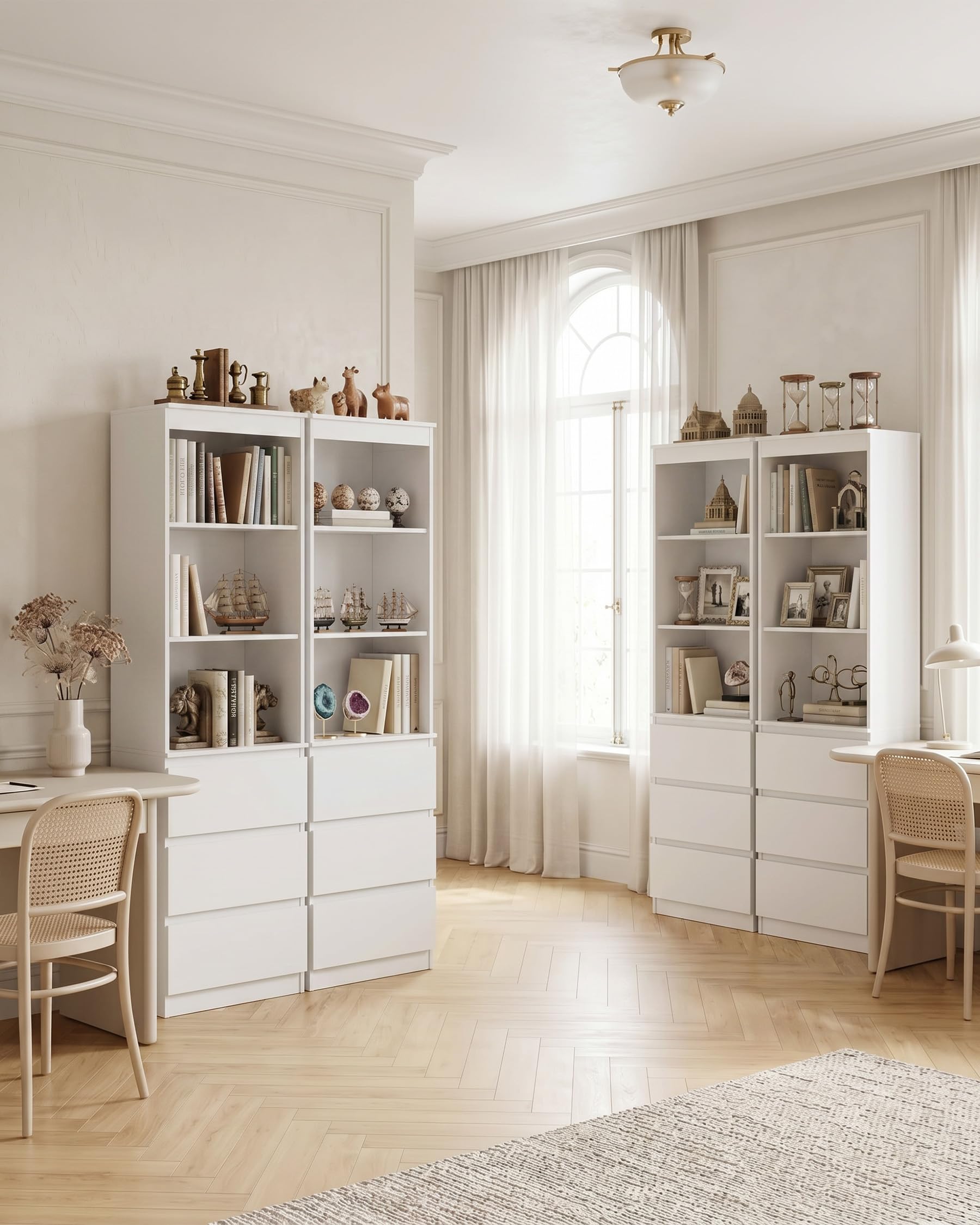 hitsuki Mueble Blanco con Cajones Estantería 60x32x180cm Libreria Alta para Salón Dormitorio Oficina Almacenaje Vertical