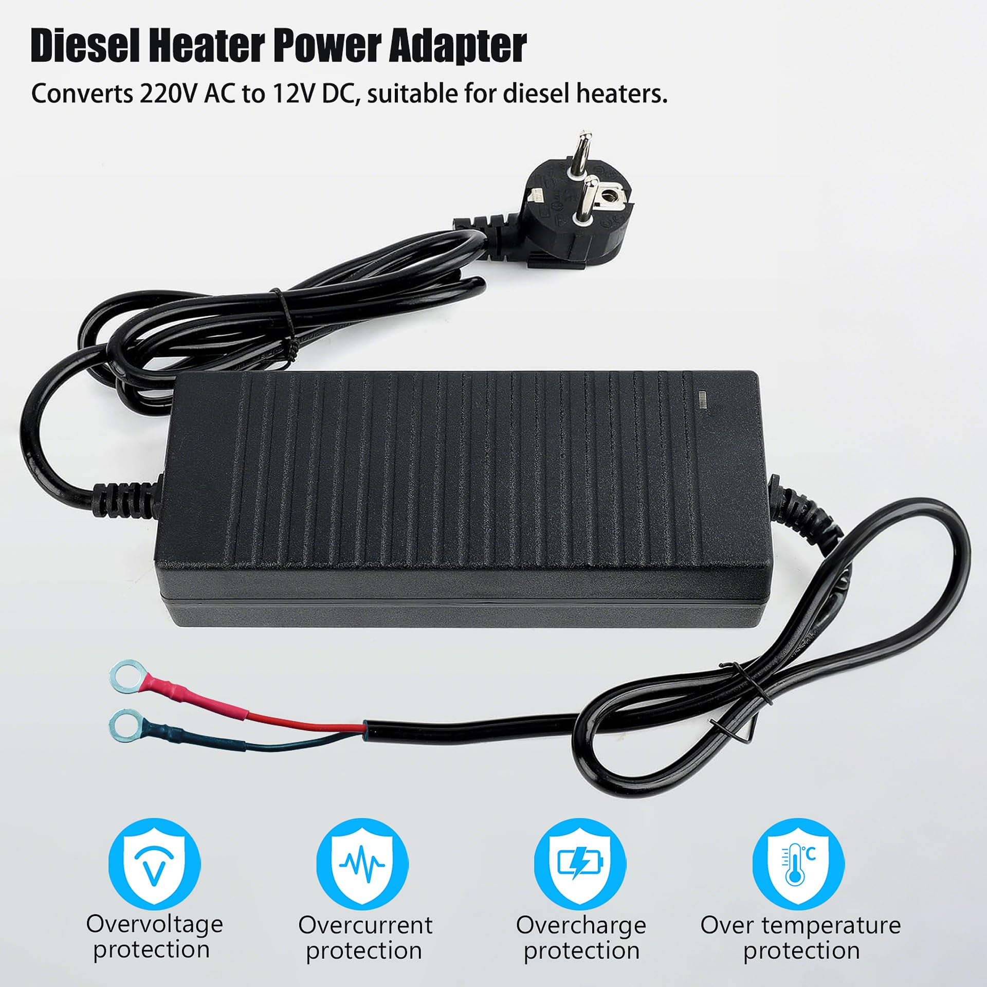 Adaptador para Calentador Diésel 220V a 12V 15A, 180W Convertidor de Voltaje, Adaptador de Alimentación para calefacción de aire diésel de 5 kW / 8 kW, Nevera, Freidora y Bomba de Aire