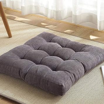 Chair Cushion,Solid Color Corduroy,Tufted Thick Square Floor Cushion Not-Slip Breathable Washable Soft Comfort Chair PadSize40x40x10cm16x16x4inch,ColorGray