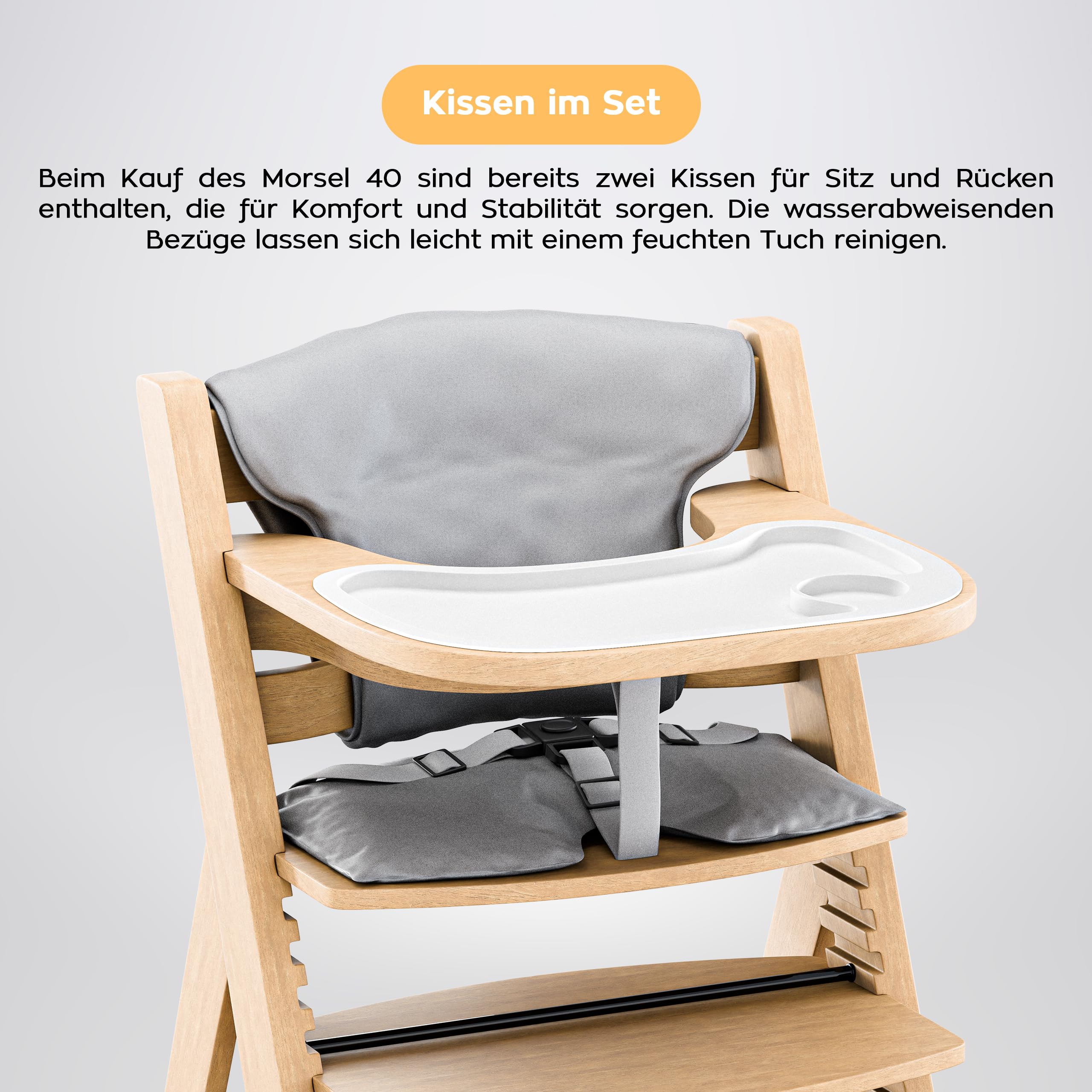 Tulano Morsel 40 Kinderhochstuhl Holz – Mitwachsender Hochstuhl Baby 4in1 – Hochstuhl mit Tisch – 11-fach Verstellbar – Für Kinder ab 6 Monate bis 12 Jahre – Belastbar bis 40 kg – Eiche Natur