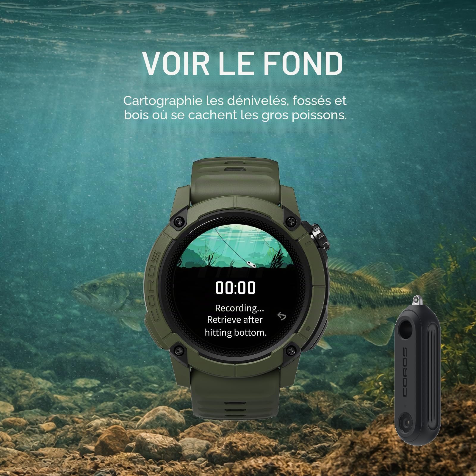 COROS HYDROP Sondeur de pêche - Capteur léger et lançable | Mesure profondeur, température, luminosité et couleur de l'eau, Compatible COROS NOMAD et VERTIX 2S