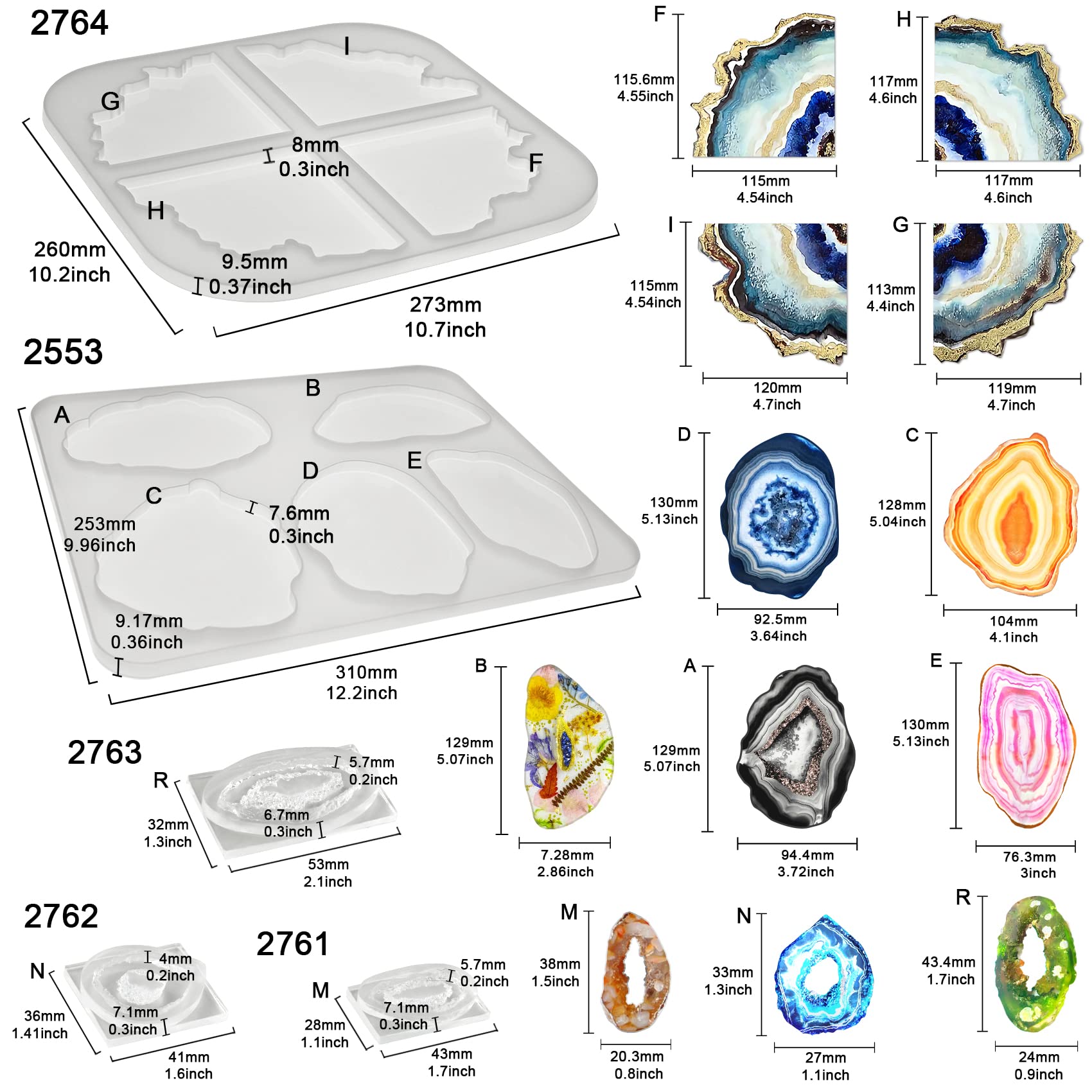 SENHAI Silikonformen Für Epoxidharz – 8-teiliges Set Für Unregelmäßige Geoden-Untersetzer – DIY Achat-Untersetzer