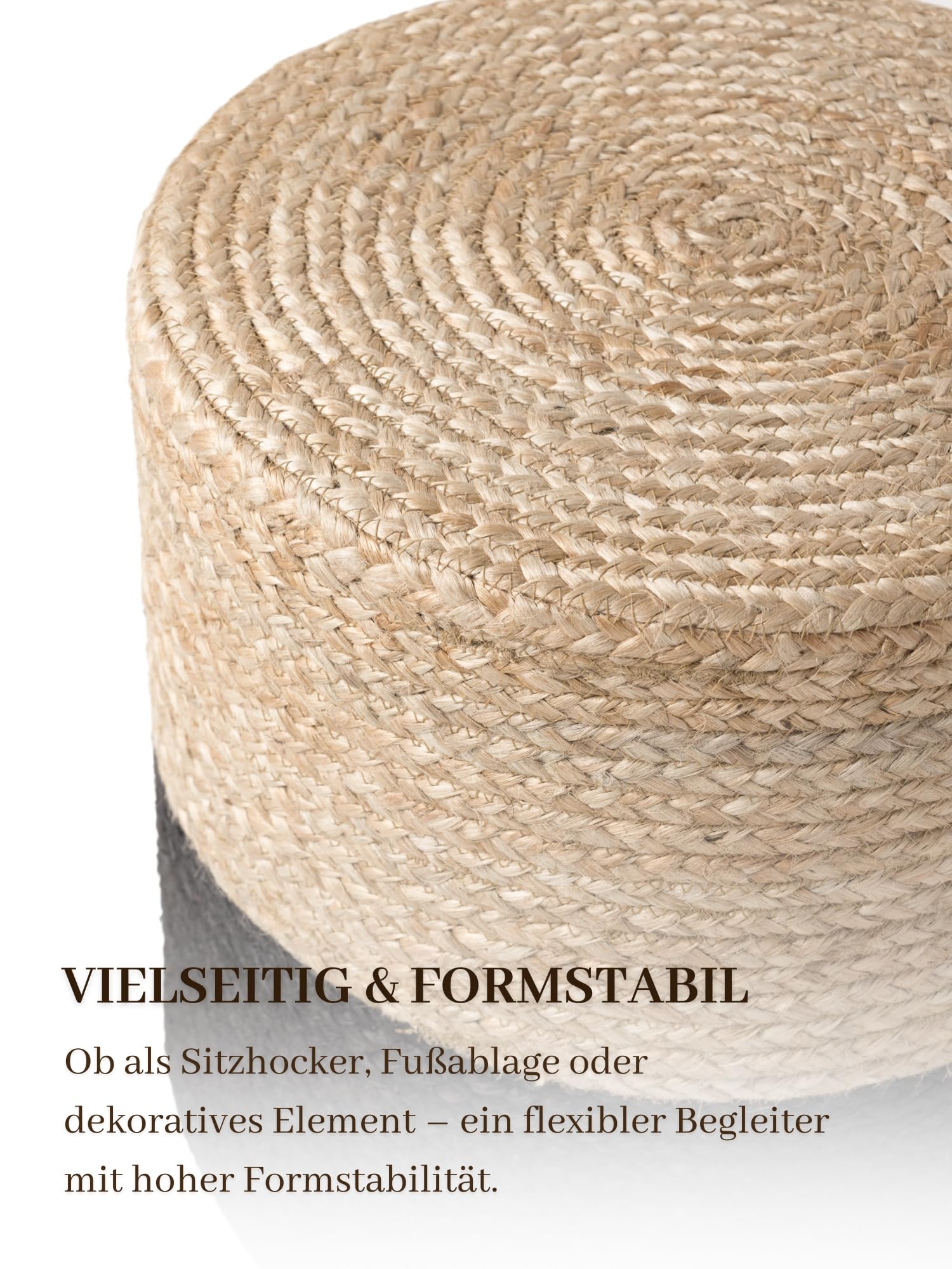 Hanse Home Jutta Pouf in iuta naturale, forma cilindrica in stile bohémien, sgabello, pouf, pouf per soggiorno, sala da pranzo, corridoio - oro naturale, nero, 40 x 40 x 40 cm