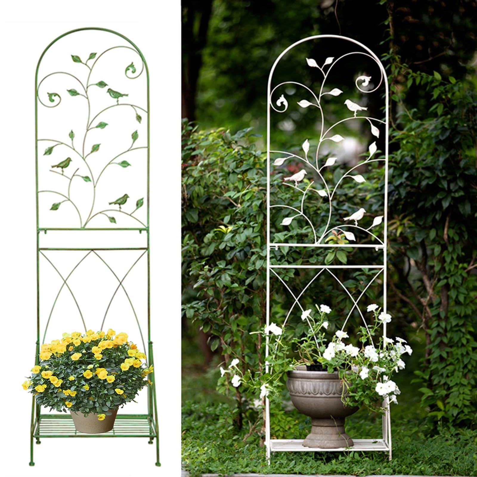 Treillis de jardin en métal de 180 cm avec base pour plantes grimpantes