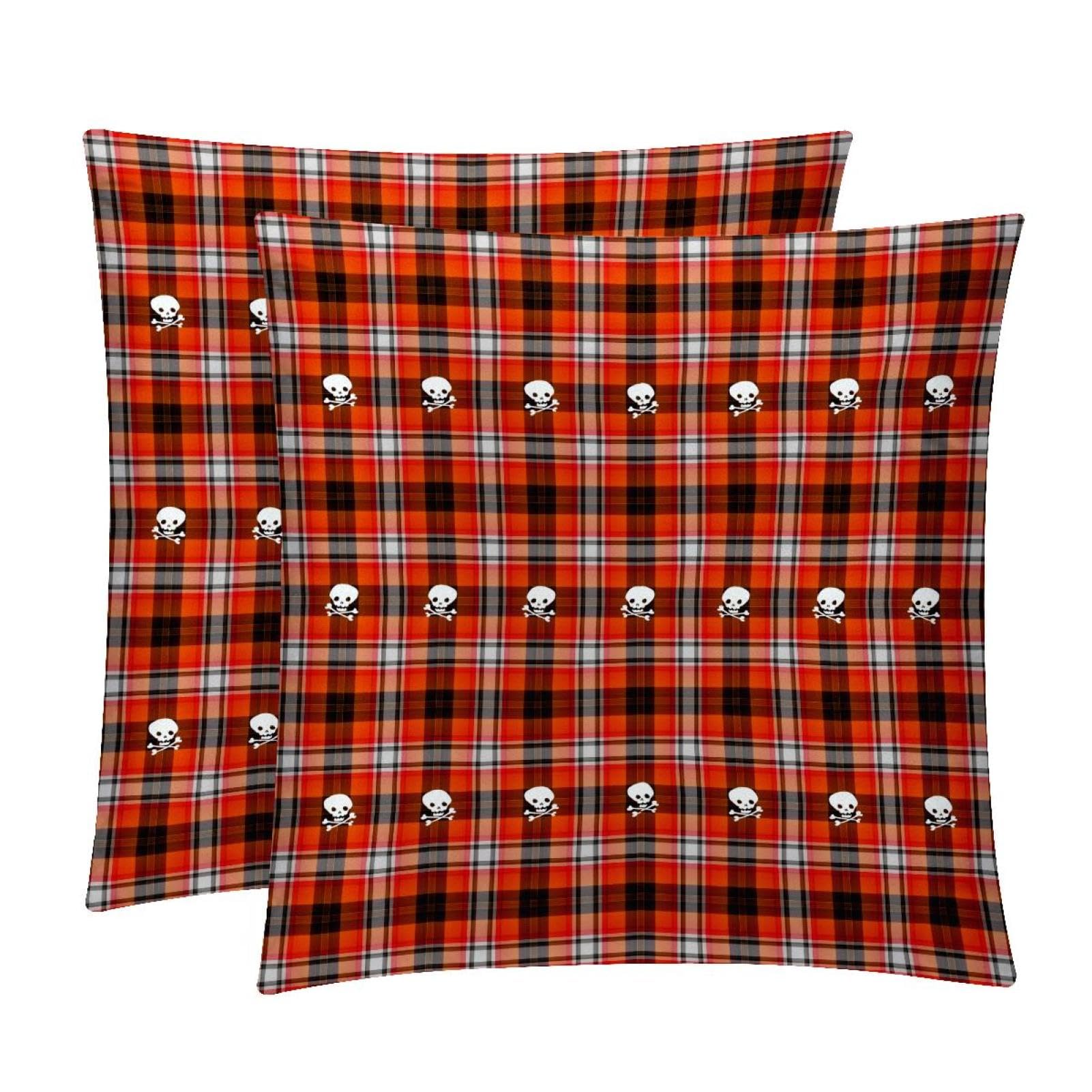 TDGKPZ Plaid Skulls Throw Pillow Cases 2 Pack Pillowcases Zipper Cushion Covers For Bedroom Living Room 50x50cm
