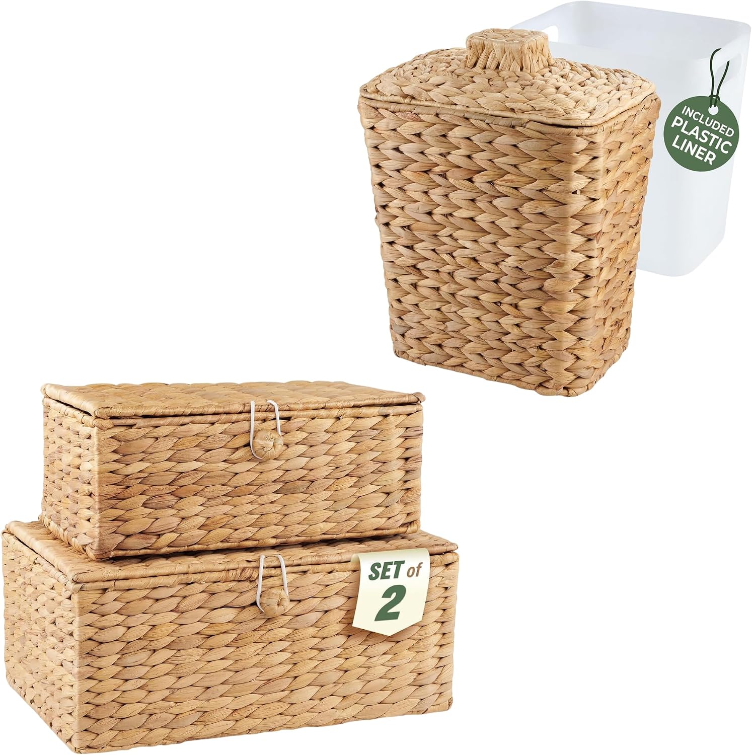 84ECO Water Hyacinth Set — 2 Lidded Storage Boxes & Lidded 3-Gal Trash Can