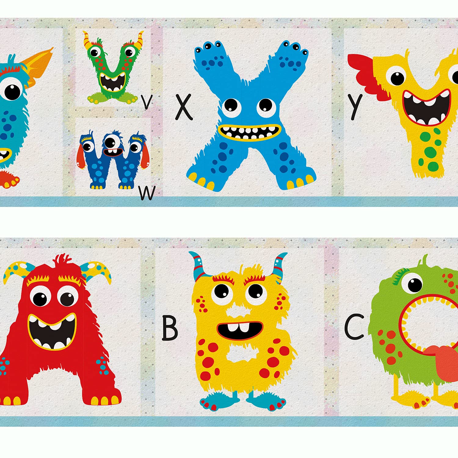 Wandbordüre Monster Tapetenbordüre Vlies Kinderzimmer 400x12 cm | Monster Bordüre aus Tapetenvlies für Kinderzimmer Babyzimmer Spielzimmer einfach mit Vliestapetenkleister anbringbar