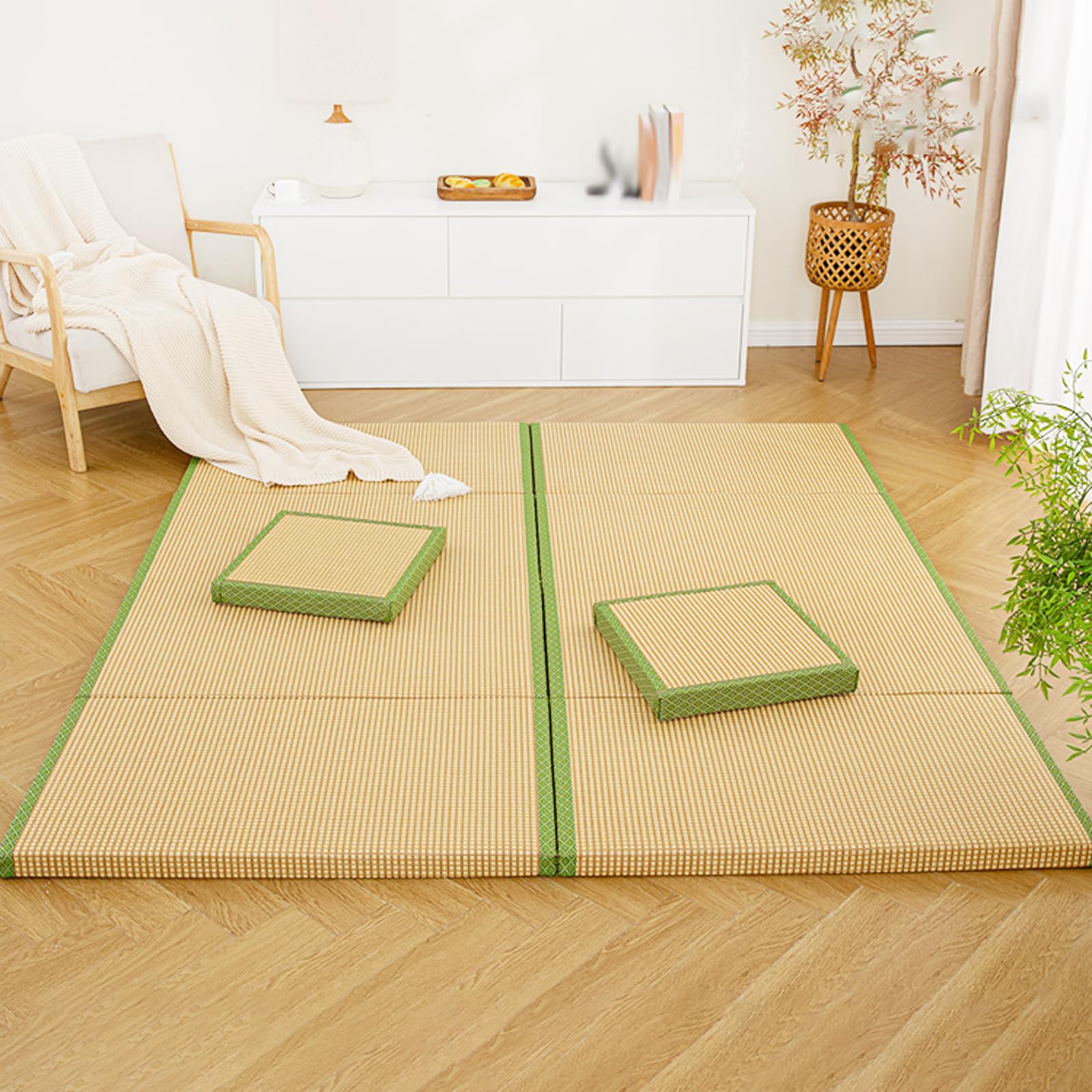 Tatami Tapis traditionnel japonais pliable pour salon, salle de jeux, méditation, facile à nettoyer, respirant, idéal pour salon de thé