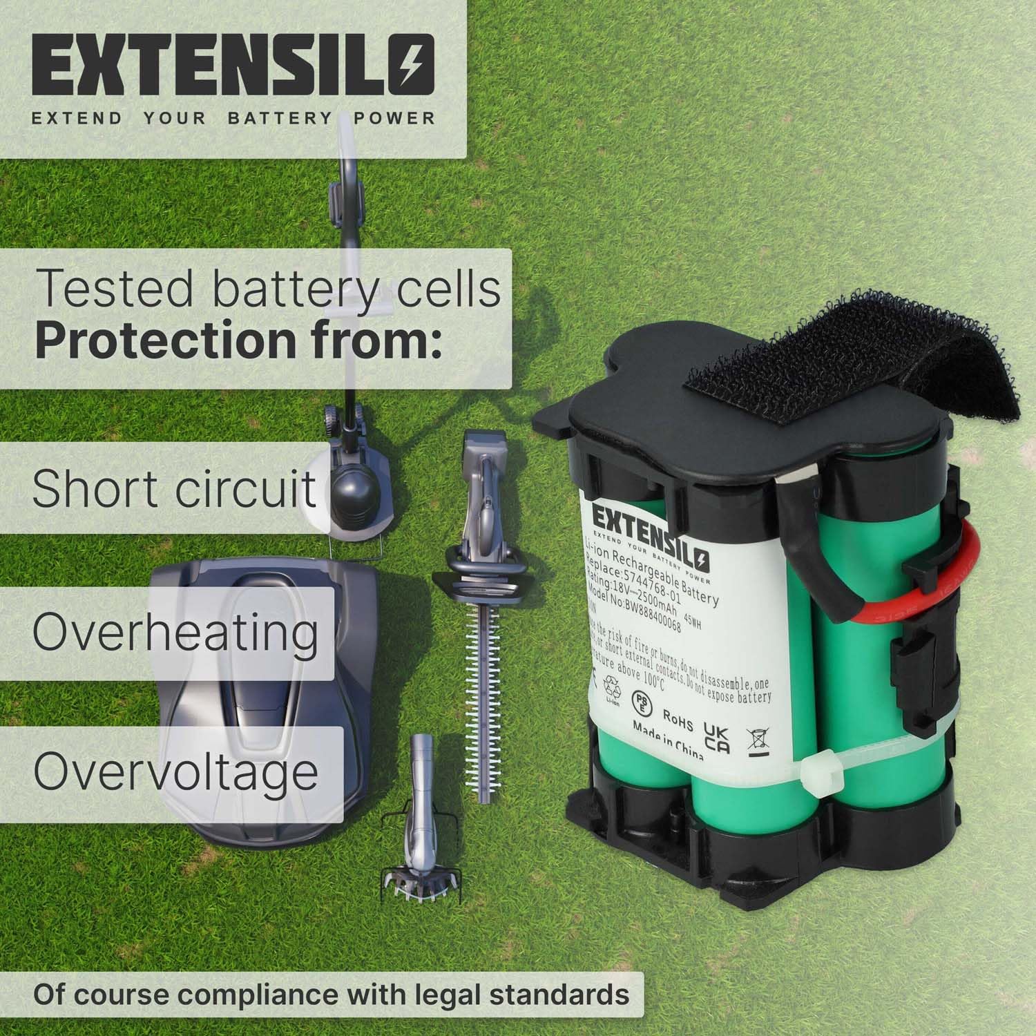 EXTENSILO Batterie compatible avec Gardenline R800Easy tondeuse à gazon