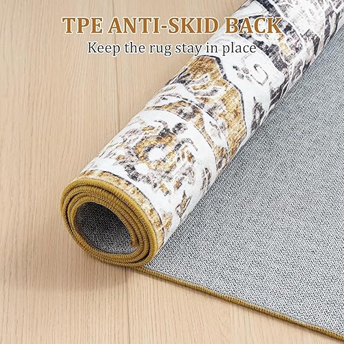 Miniatura 6 de Vamcheer Alfombra lavable a máquina para sala de estar, 4 x 6 pulgadas, suave, de cachemira sintética, alfombra de pelo corto para dormitorio,