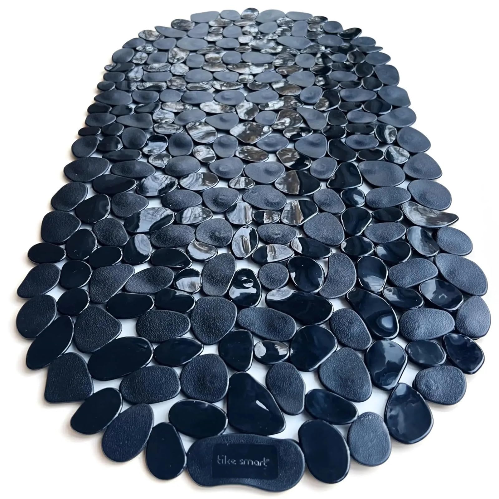 PVC Shower Mat, Oval Pebble Non Slip Bathtub Mat PVC Suction Cups Drain Shower Safe Multicolor 36x69cm(Black)