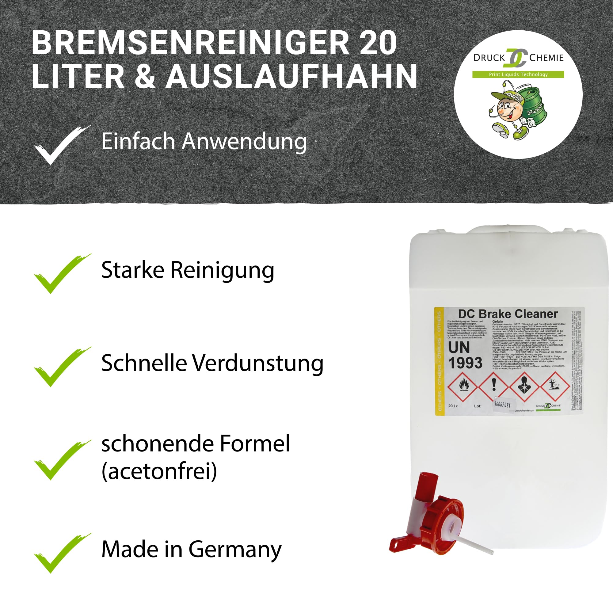 Bremsenreiniger Kanister 20L acetonfrei Auslaufhahn Brake Cleaner Teilereiniger
