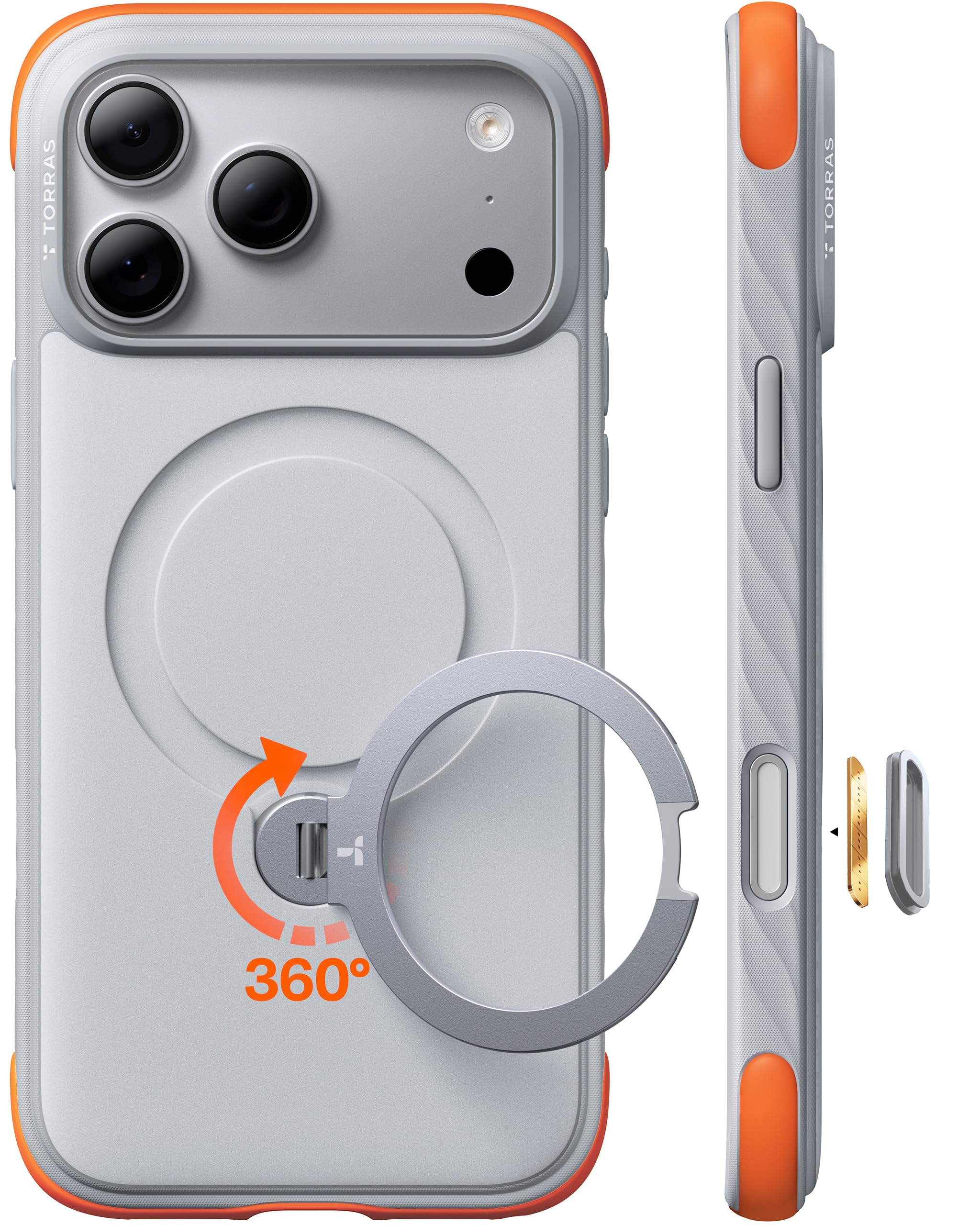 TORRAS Q3 Rugged for iPhone 18 Pro Max Case 360° Magnetic Stand, Silver | Miltary Grade Drop Tested Phone Case for iPhone 18 Pro Max, Fit for MagSafe, 18 ProMax Kickstand, Soft Microfiber Lining