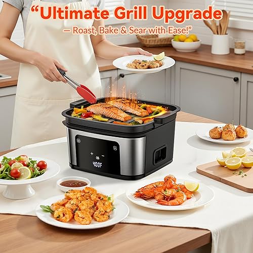 Miniatura 4 de Combo de parrilla de freidora de aire 2 en 1, parrilla interior para papas fritas, capacidad de 7.5 cuartos de galón, 8 preajustes digitales, cocina