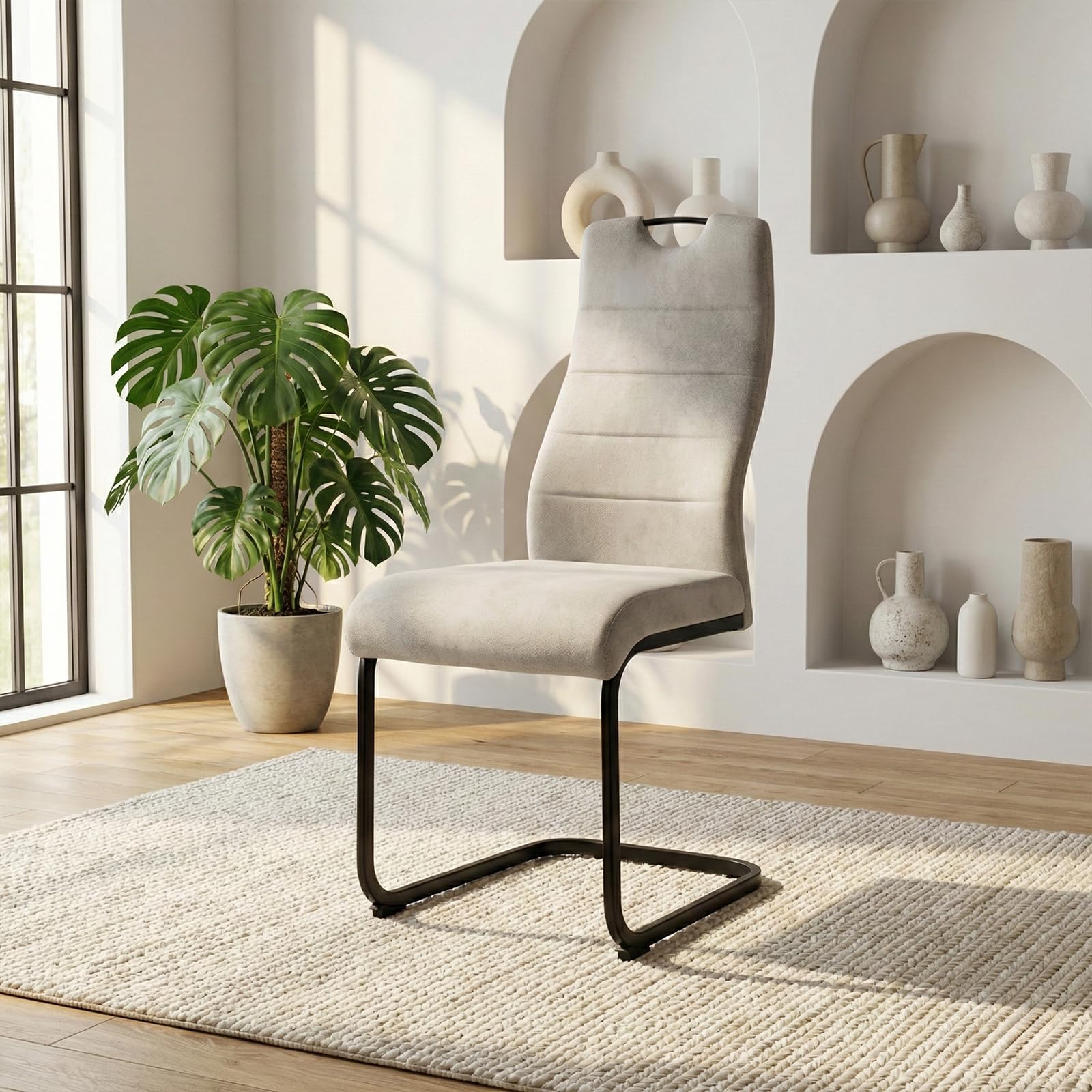 JIEXI Esszimmerstühle 4er Set, Freischwinger Schwingstuhl, Hohe Rückenlehne, Wohnzimmerstuhl 150kg belastbar, Moderner Designstuhl für Esszimmer Küche, Grau