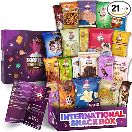 Maxi International Snack Box | Premium Exotic Foreign Snacks | Unique Snack Food Gifts Included | Try Extraordinary Turkish Snacks | Candies from Around the World | 21 Full-Size Snacks