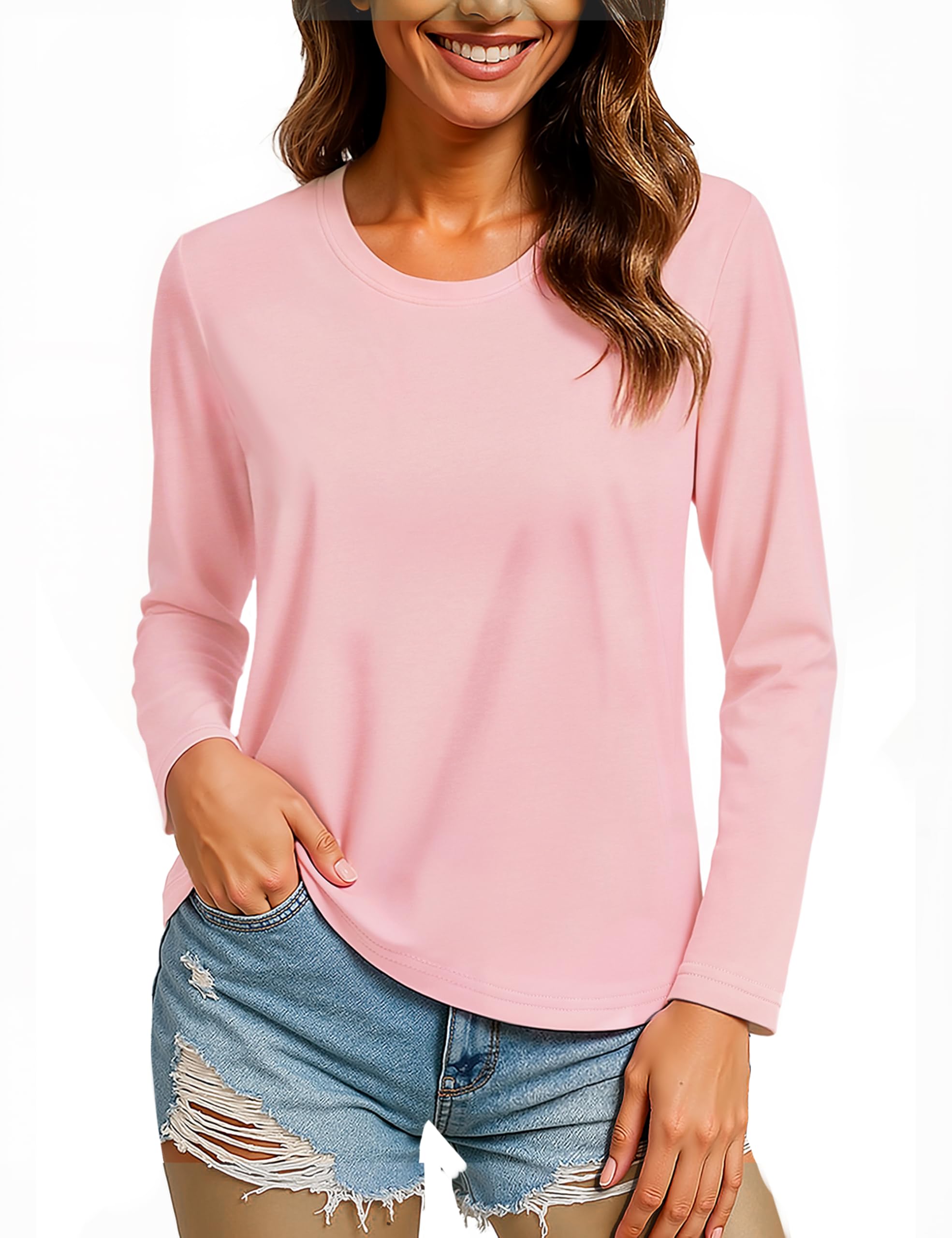 TACVASEN Langarmshirts für Damen T Shirt Baumwolle Langarm Yoga Shirt Rundhals Oberteile Tops Klassisch Unterziehshirt