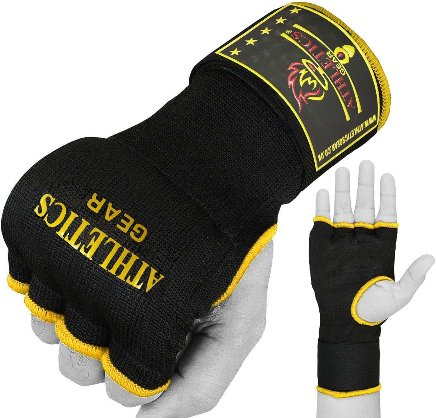 Athletics Gear - Guantes de boxeo para entrenamiento profesional con vendas elásticas de medio dedo, protector de puño