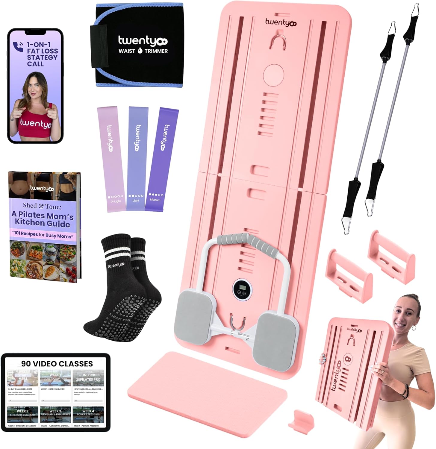 Portable Pilates Reformer Set for Home Workout — Multi-Purpose and Foldable Pilates Board for Core, Arms, Legs, Glutes — 6 Bonuses Included & 90-Day Guided Bootcamp