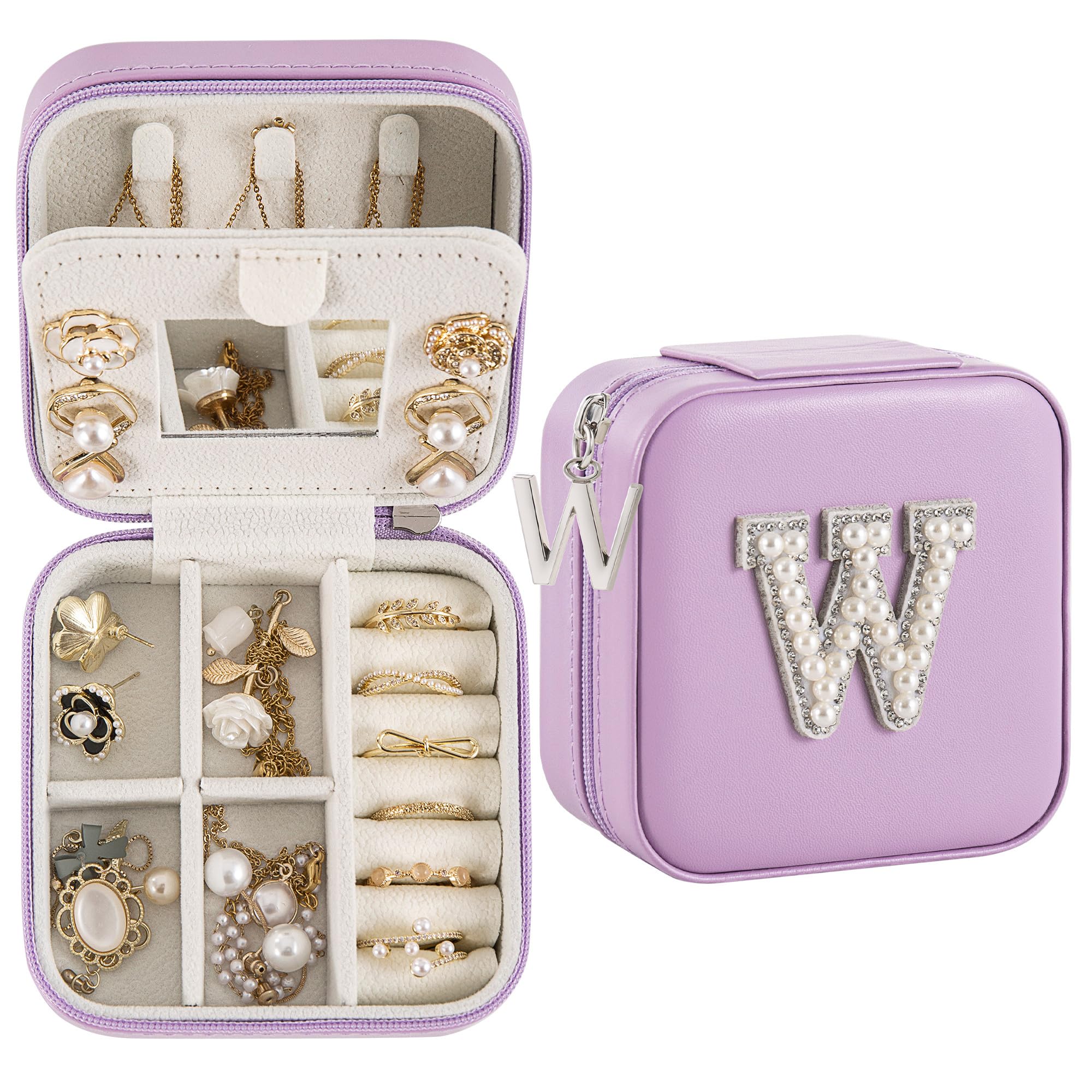 Nymtavia Travel Jewelry Case, Small Jewelry Box Organizer with Personalized Initials, Gifts for Girl Women, Wife Girlfriend Daughter Niece, Bridesmaid