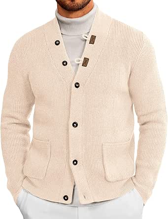 Runcati Mens Shawl Collar Cardigan Sweater Button Down Textured Knit - View #5