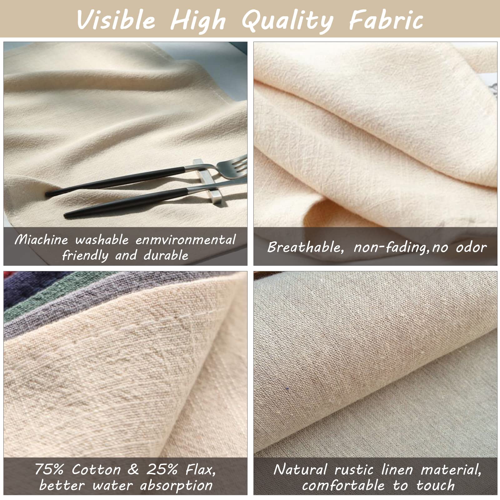 10 servilletas de lino, algodón natural, 40 x 40 cm, servilletas de tela sostenibles, decoración de mesa para cocina, comedor, cena, cafetería, restaurante, fiesta, boda, cumpleaños (beige)