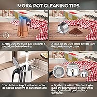 Vista 8 de Cafetera Moka de acero inoxidable, 9 tazas de 450ml (15.2 fl oz), cafetera de café expreso para estufa, cafetera estilo clásico italiano, Greca