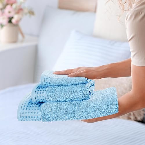 Vista 34 de GLAMBURG Juego de 6 toallas de 100% algodón ultra suave, contiene 2 toallas de baño de 28 x 55 pulgadas, 2 toallas de mano de 16 x 24 pulgadas y 2