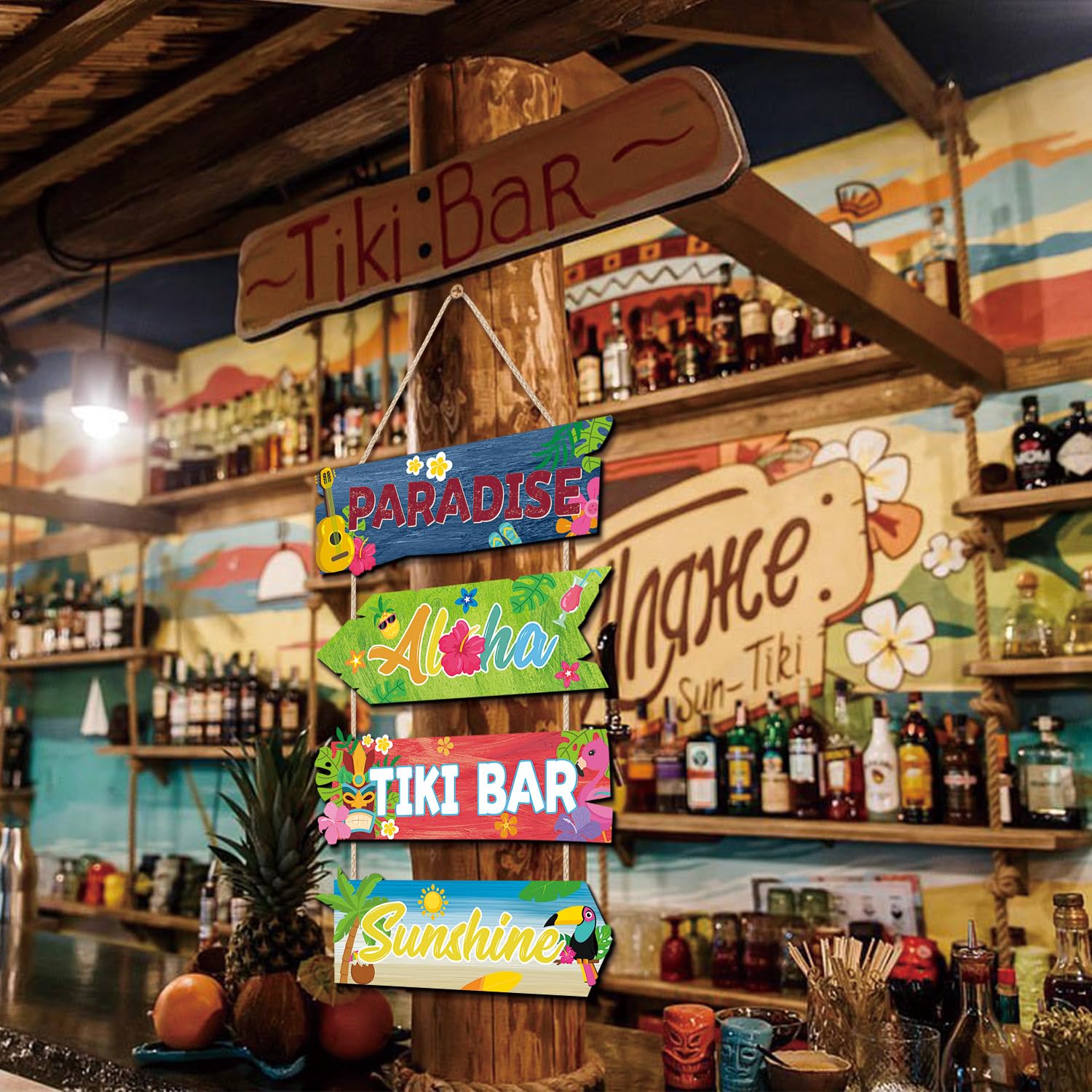 Amazon.com: HPNIUB Hawaii Tiki Bar Welcome Summer Wooden Sign