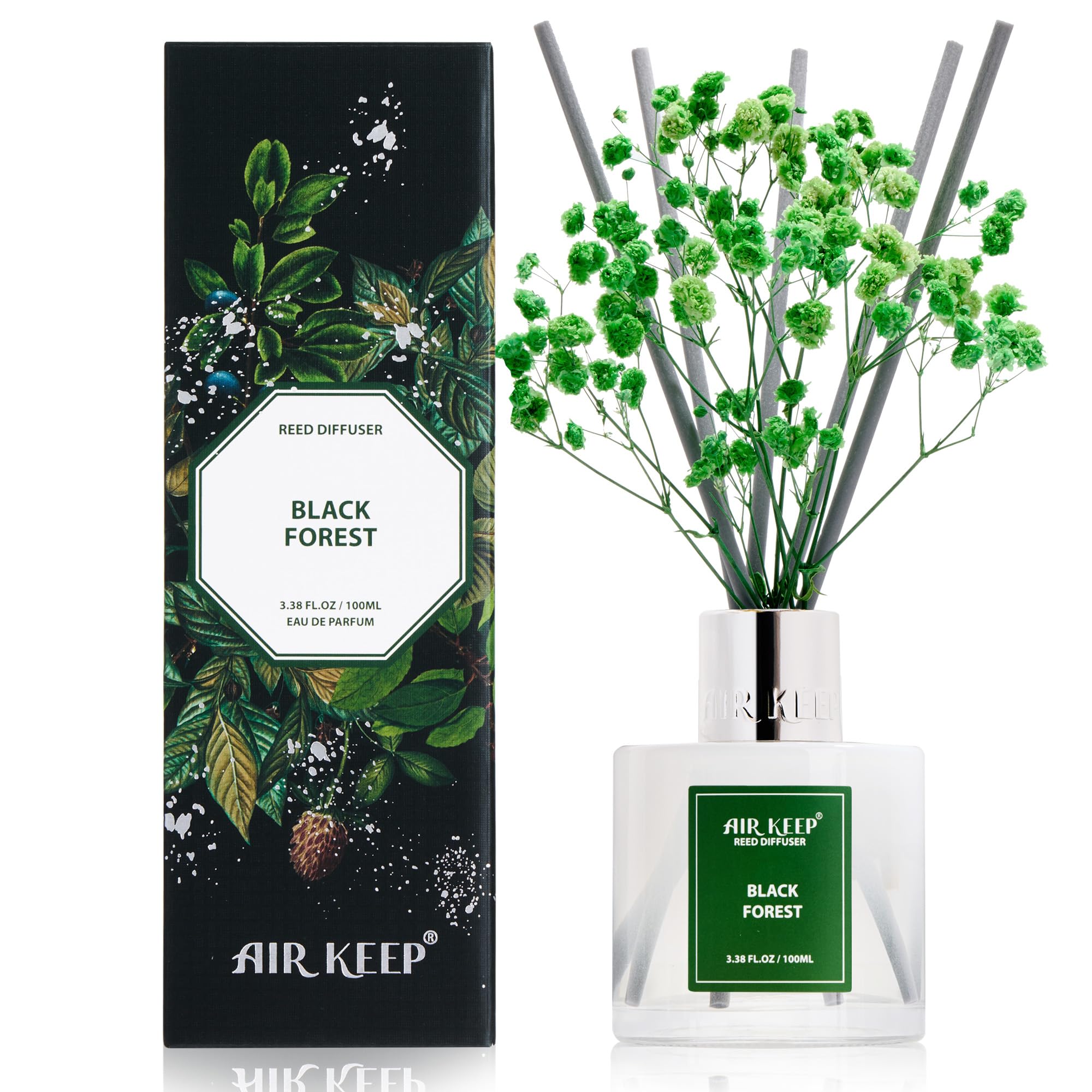 Airkeep Reed Diffuser Set 100ml, Black Forest Oil Diffusers with 8 Reed Sticks, Home Fragrance for Bathroom Shelf Decor — image 1