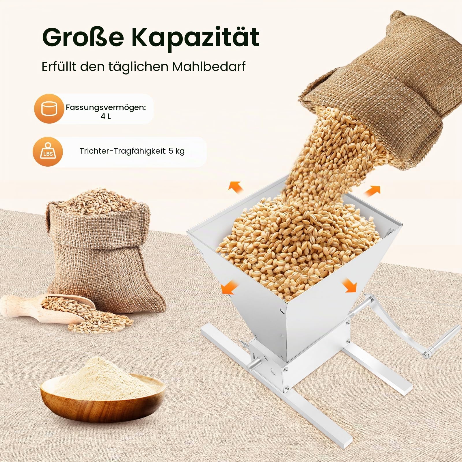 Manueller Getreidebrecher Quetsche 4L Malzmühle 2 Rollen-Schrotmühle Malz Mahlmaschine für Gerste schleifen und anderen Getreidesorten