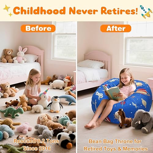 Miniatura 110 de Lukeight - Puf de almacenamiento de animales de peluche de unicornios para niños, con cremallera de unicornios, para organizar habitaciones de niños