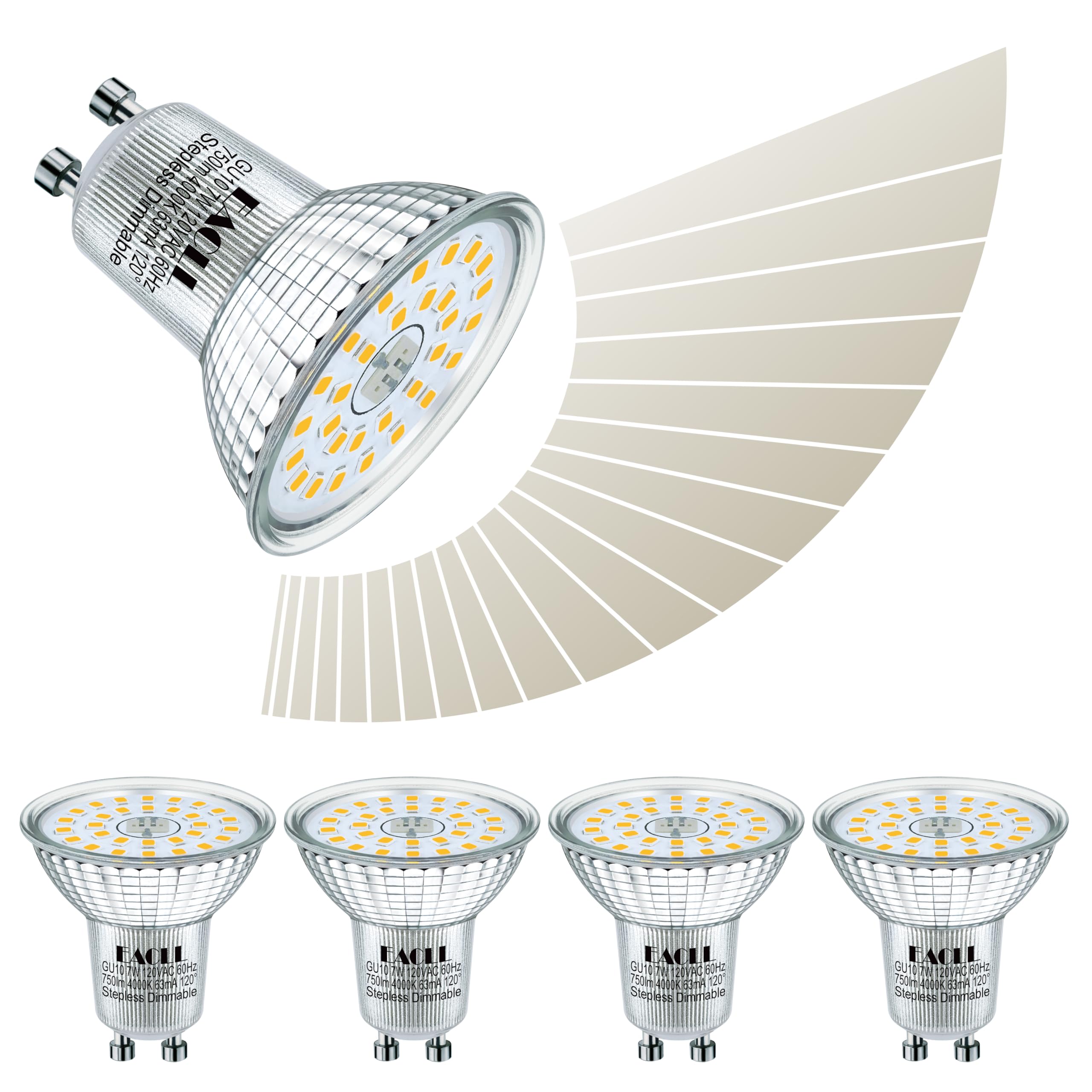 GenericEACLL MR16 GU10 LED Bulb Dimmable, 4000K Natural White, 7W Equivalent 75W, 25,000 Hours Lifetime, Energy Efficient Light, 750 Lumens 120 Degree Flood Beam No Flicker Spotlight, 4-Pack, 493NW