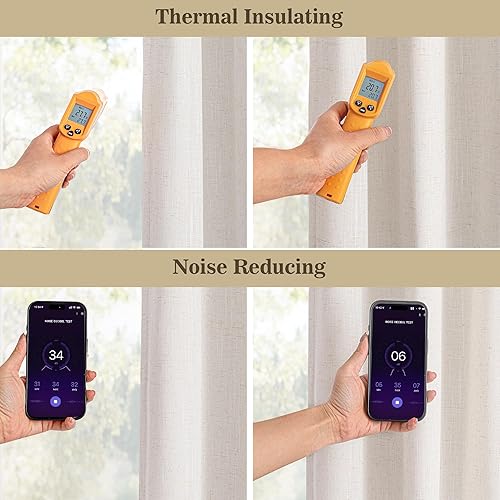 Miniatura 8 de MYSKY HOME Cortinas opacas plisadas de lino 100% para oscurecer la habitación para sala de estar o dormitorio, con aislamiento térmico, bloqueo de