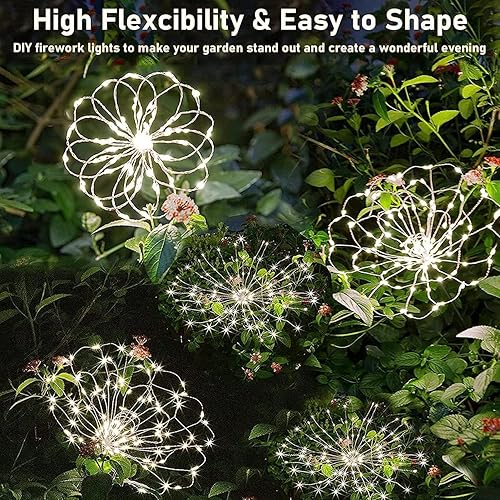 Miniatura 6 de Luces solares de jardín, paquete de 2 120 luces LED solares de luciérnaga, 8 modos, lámpara de fuegos artificiales alimentada por energía solar,