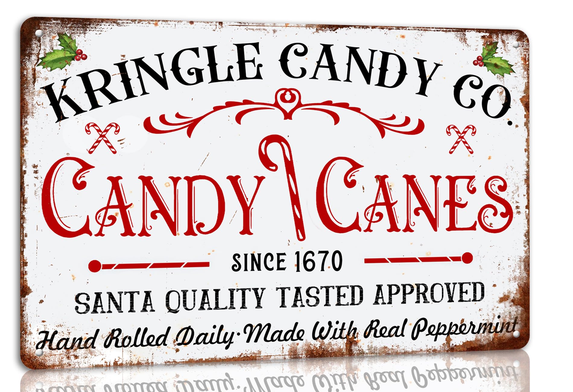 SMAZDFXX Candy Canes Christmas Retro Metal Tin Sign Wall Decor for Kitchen Cafe Bar Home Vintage Farmhouse Winter Decoration Plaque Christmas Art 12"x16"