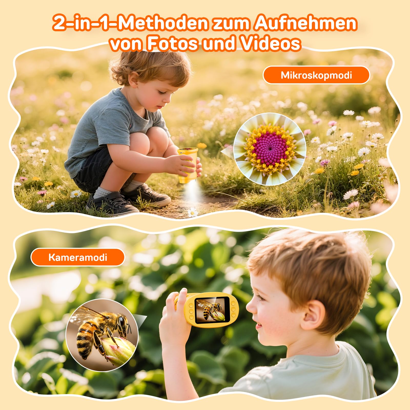 Ashfly Digitale Mikroskop für Kinder, [1000-fache Vergrößerung] -4K Tragbares Taschenmikroskop für Garten, Wald & Experimente, Kindermikroskop mit HD-2.0" Bildschirm [inkl Fotofunktion] ab 3 Jahren