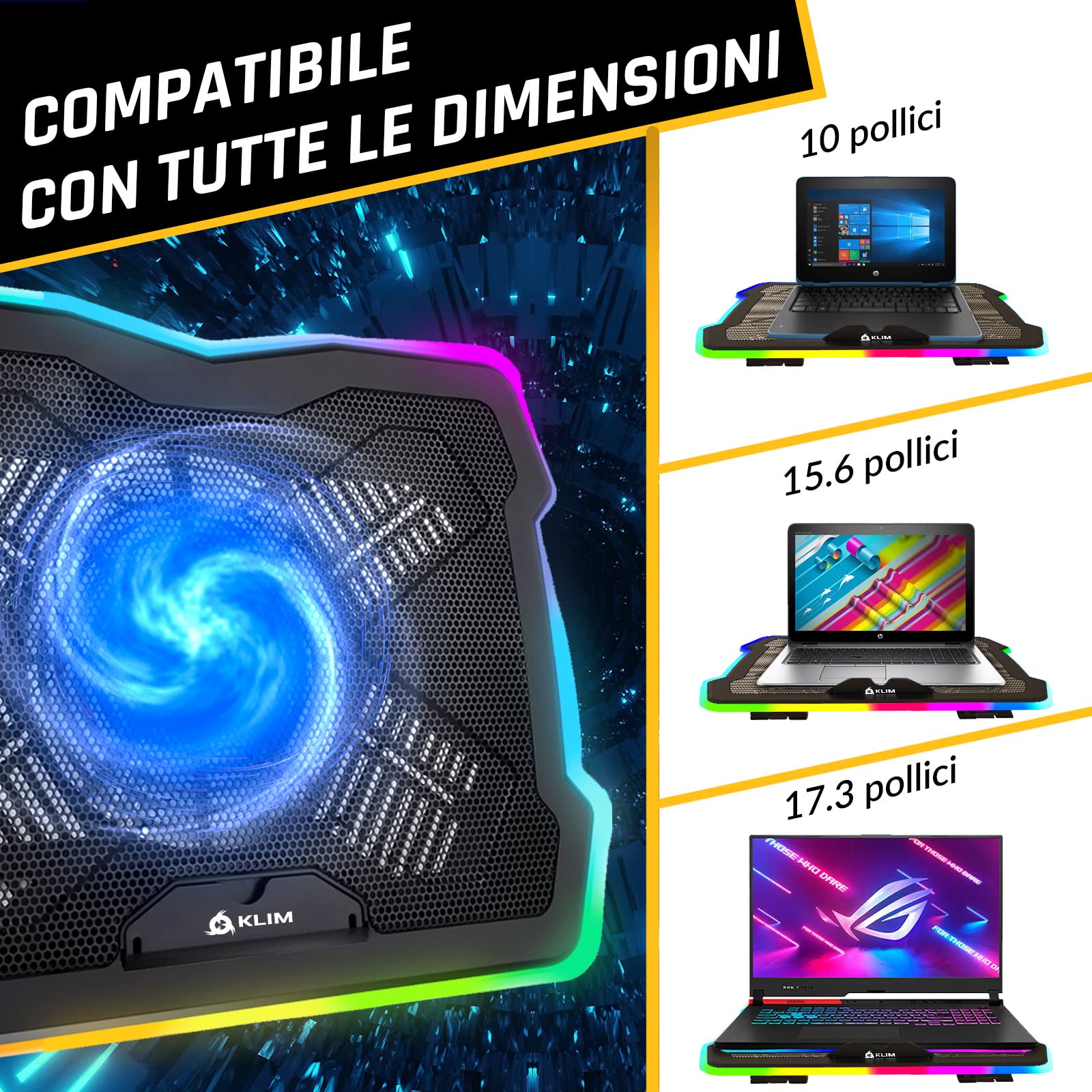 KLIM Ultimate Base di Raffreddamento RGB per PC Portatili 11-17" Gaming Ventola